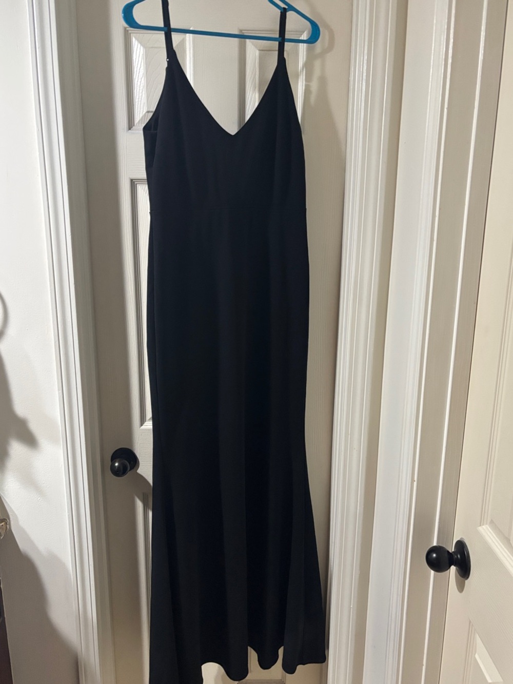 Lulu's Sleek Black Maxi Slip Gown with V-Neck